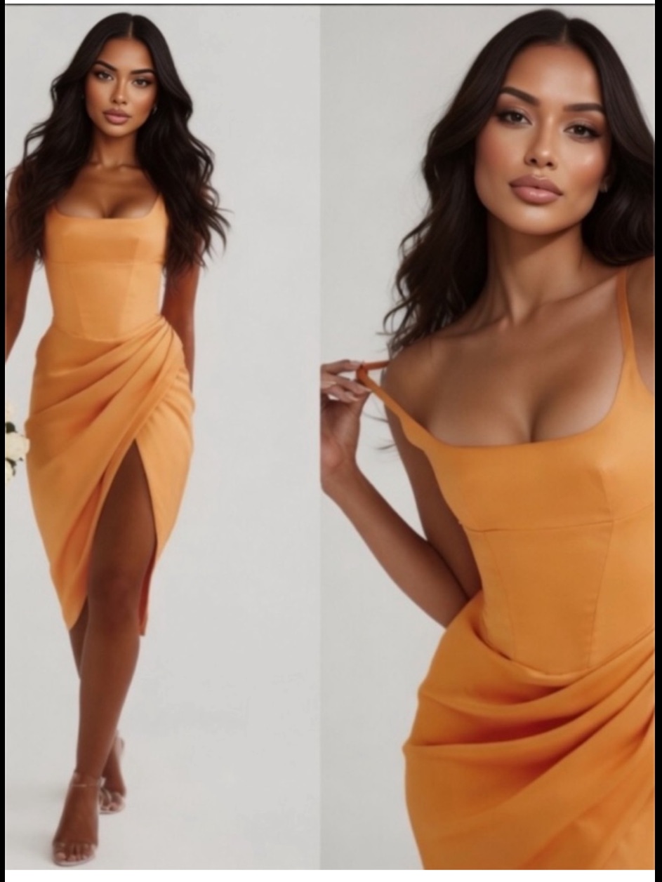 House Of Cb 'Bianca' Tangerine Satin Pleated Corset Dress/Size S-Us 4-6 $285
